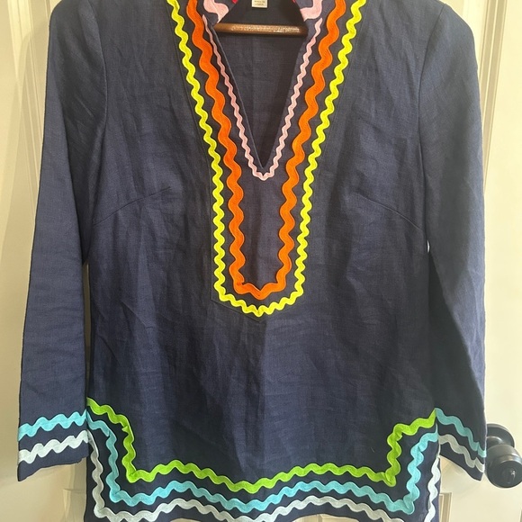 Sail to Sable Tops - Like new linen Sail to Sable Navy Tunic with Colorful Ric Rac detailing. Size XS